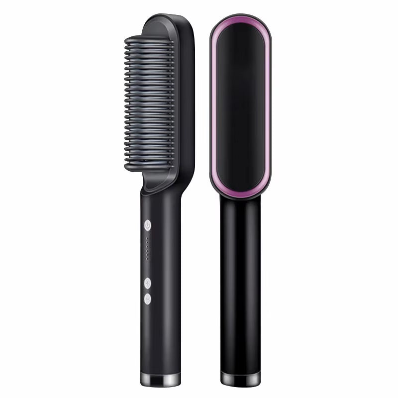 Hair Straightener Ceramic Hot Comb 2 in 1 Electric Straighten Hair Brush Negative Ion Fast Heating Styling Tool ﻿