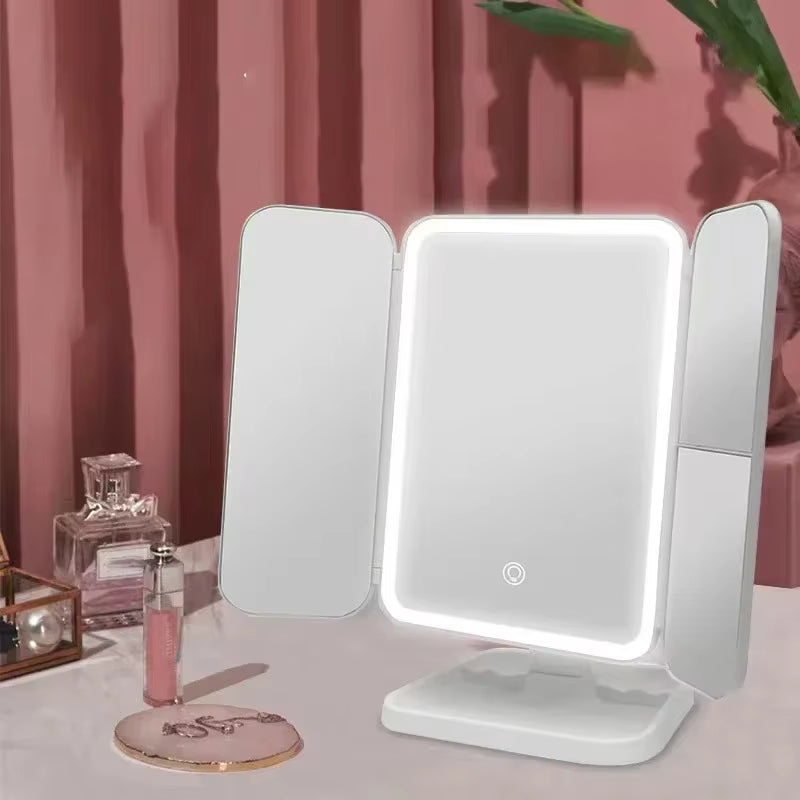 Trifold Makeup Mirror LED Lights Dorm Dressing Mirror Beauty Light up Your Fill Light with Smart Complementary Makeup Mirror Tri