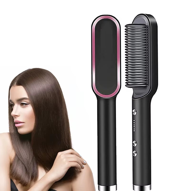 Hair Straightener Ceramic Hot Comb 2 in 1 Electric Straighten Hair Brush Negative Ion Fast Heating Styling Tool ﻿