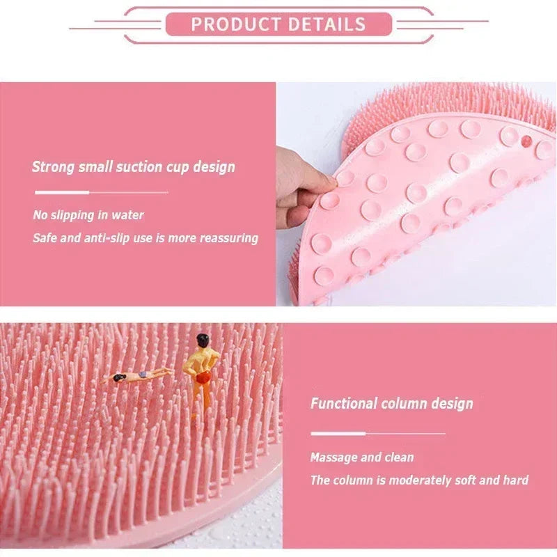 Wash the Foot Brush Body Cleanser Silicone Sponge Bath Massage Mat Shower Back Brush Wall Mounted Foot Wash Mat with Suction Cup