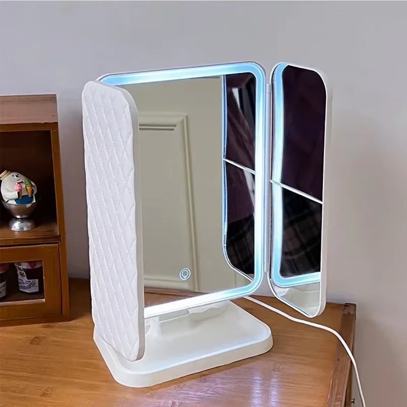 Trifold Makeup Mirror LED Lights Dorm Dressing Mirror Beauty Light up Your Fill Light with Smart Complementary Makeup Mirror Tri