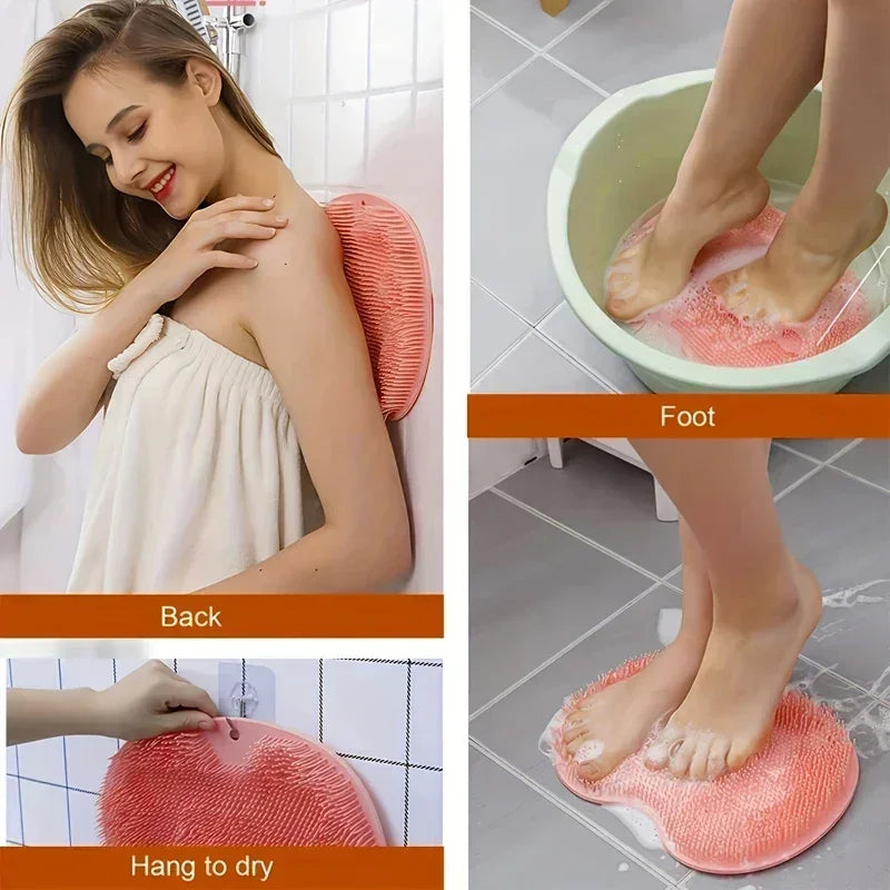 Wash the Foot Brush Body Cleanser Silicone Sponge Bath Massage Mat Shower Back Brush Wall Mounted Foot Wash Mat with Suction Cup